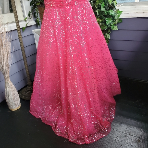 Tiffany Designs Pink Chiffon Sequined Rhinestones Mermaid Pageant / Prom Dress - Picture 6 of 15